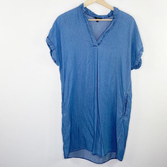 1250 C Blue Short Sleeve Chambray Tencel Sheath Dress Women's Size Small S - Picture 1 of 7